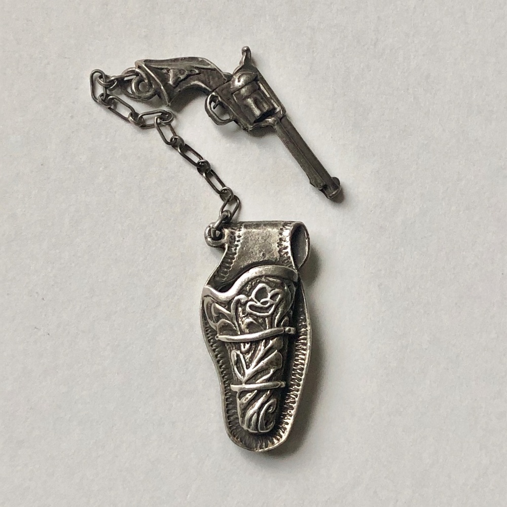 Rare Sterling Silver Revolver & Holster Brooch Pin